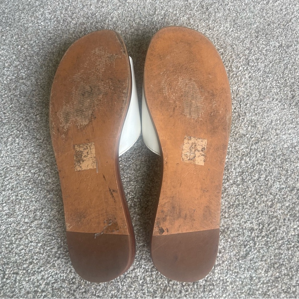 J. Crew Gretchen Buckle Slide Sandals 9.5 White Vachetta Leather Slip On - Picture 7 of 8